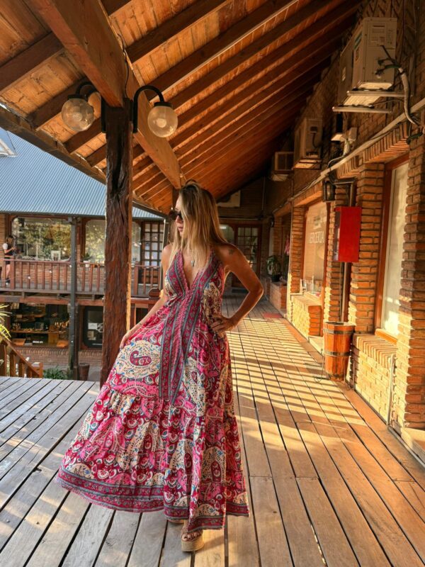 Vestido seda Mila fucsia - Imagen 2