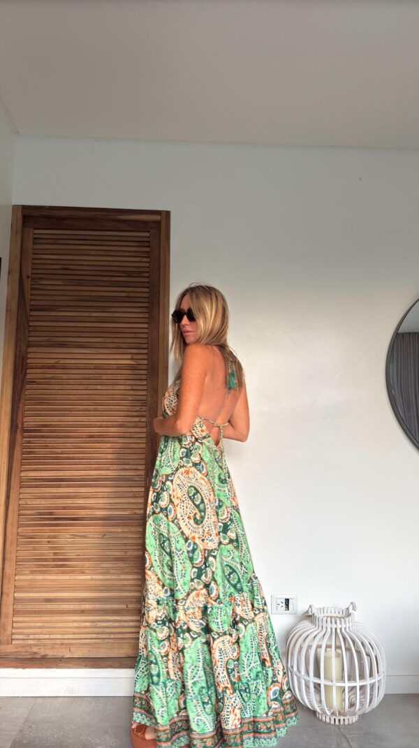 Vestido seda Mila verde - Imagen 3
