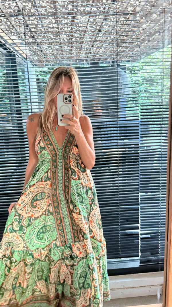 Vestido seda Mila verde - Imagen 2