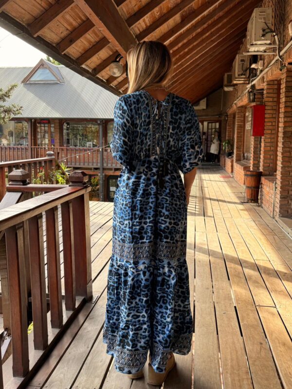 Vestido seda print azul - Imagen 3
