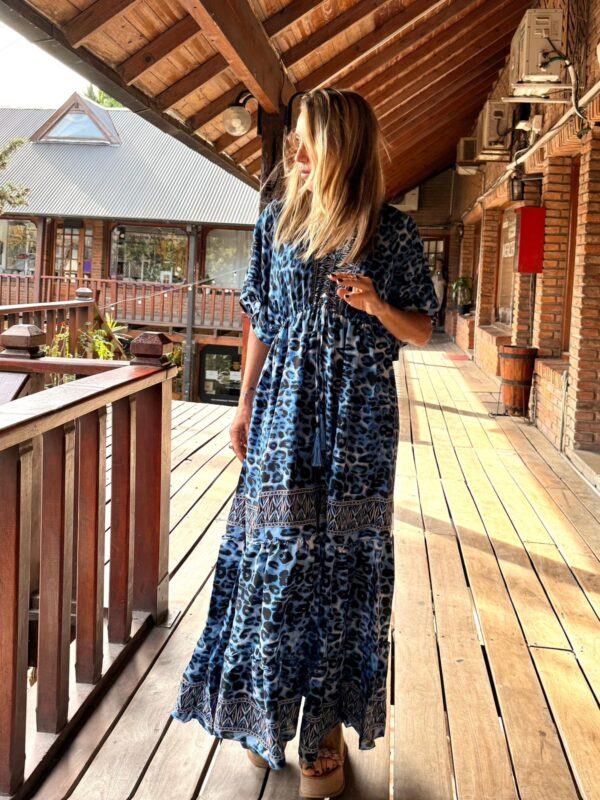 Vestido seda print azul - Imagen 2