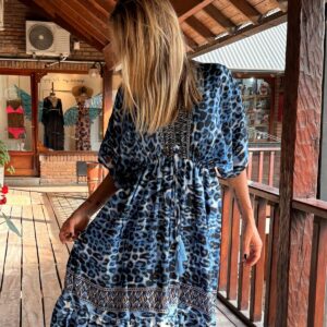 Vestido seda print azul