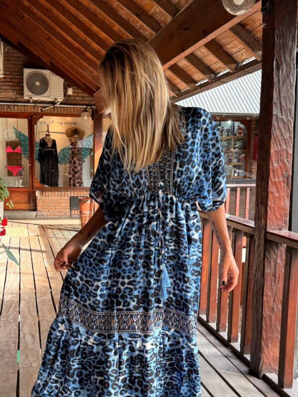 Vestido seda print azul