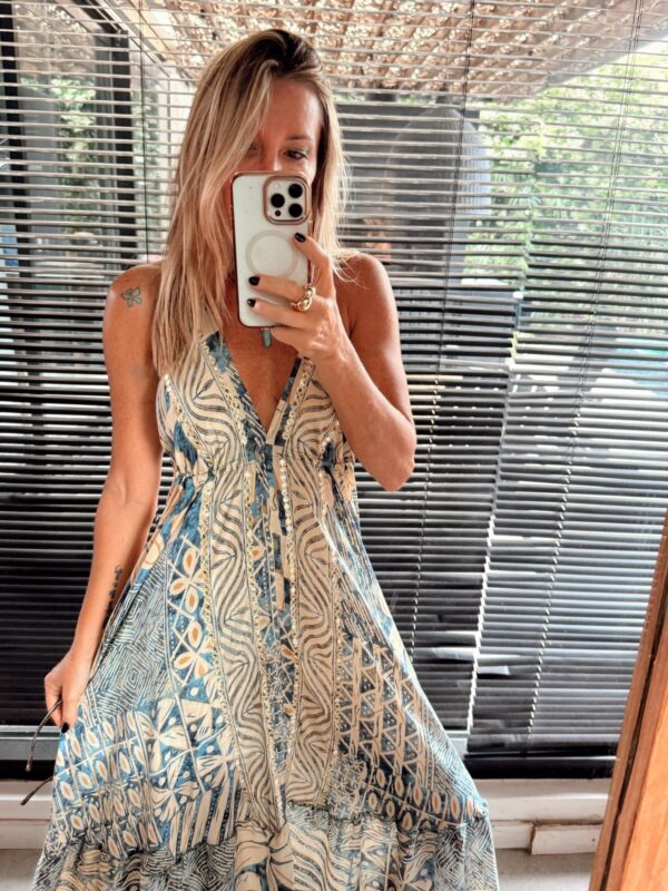 Vestido seda shine celeste - Imagen 2