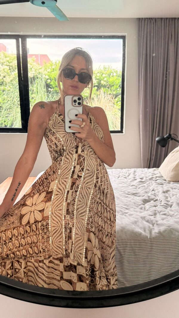 Vestido seda shine tostado - Imagen 2