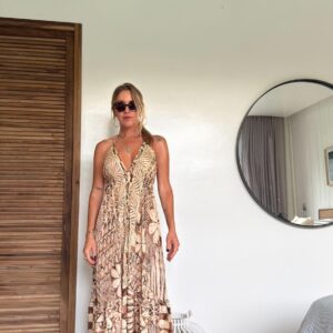 Vestido seda shine tostado
