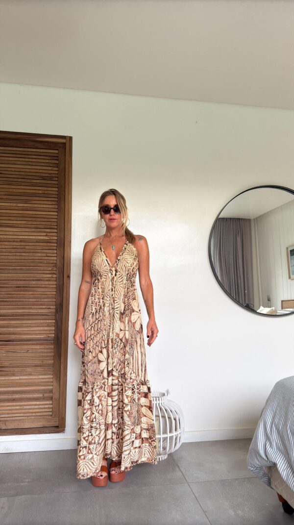 Vestido seda shine tostado