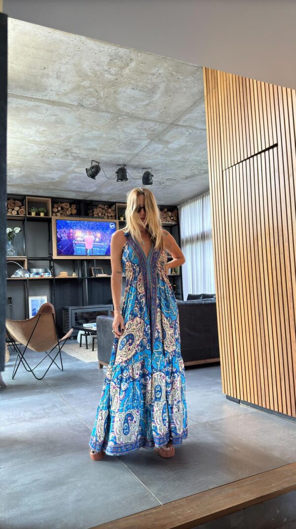 Vestido seda Mila turquesa - Imagen 3