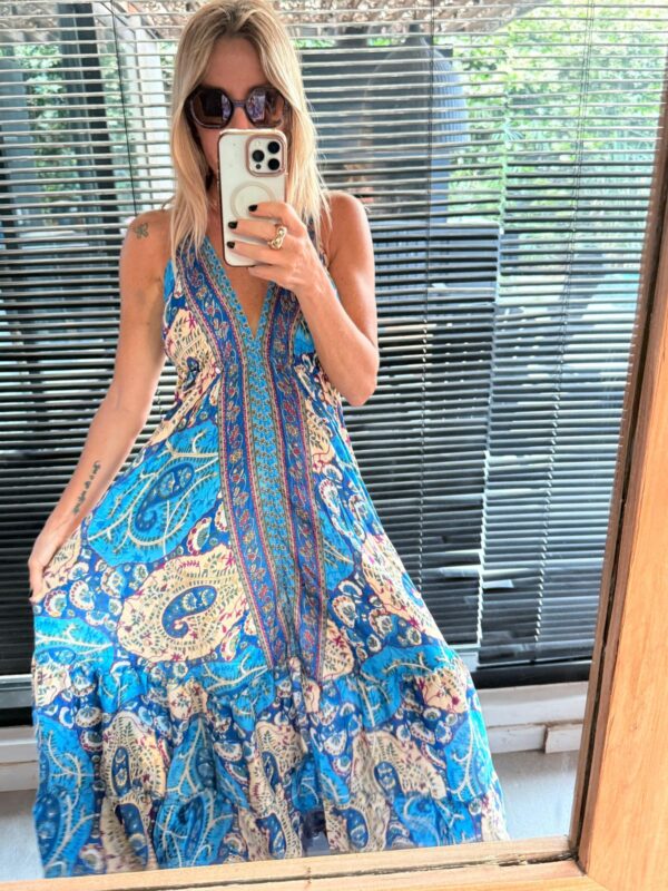 Vestido seda Mila turquesa - Imagen 4