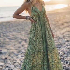 Vestido seda reptil green